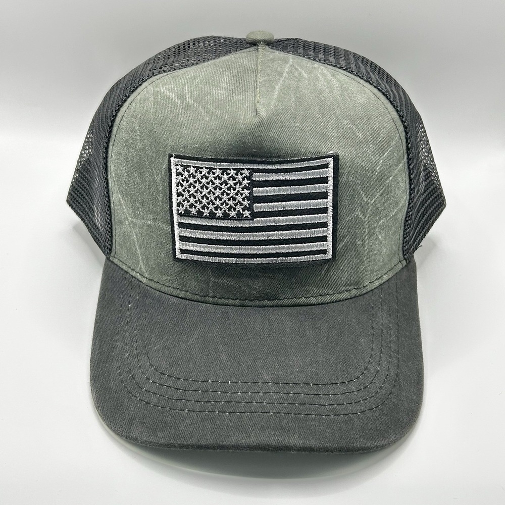 USA Flag United States Patch 2-Tone Trucker Hat Cap Snapback Adjustable Green - Picture 2 of 5